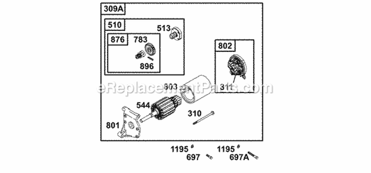 Electric Starter Diagram and Parts List for 136217-1018-E1  Briggs and Stratton Engine